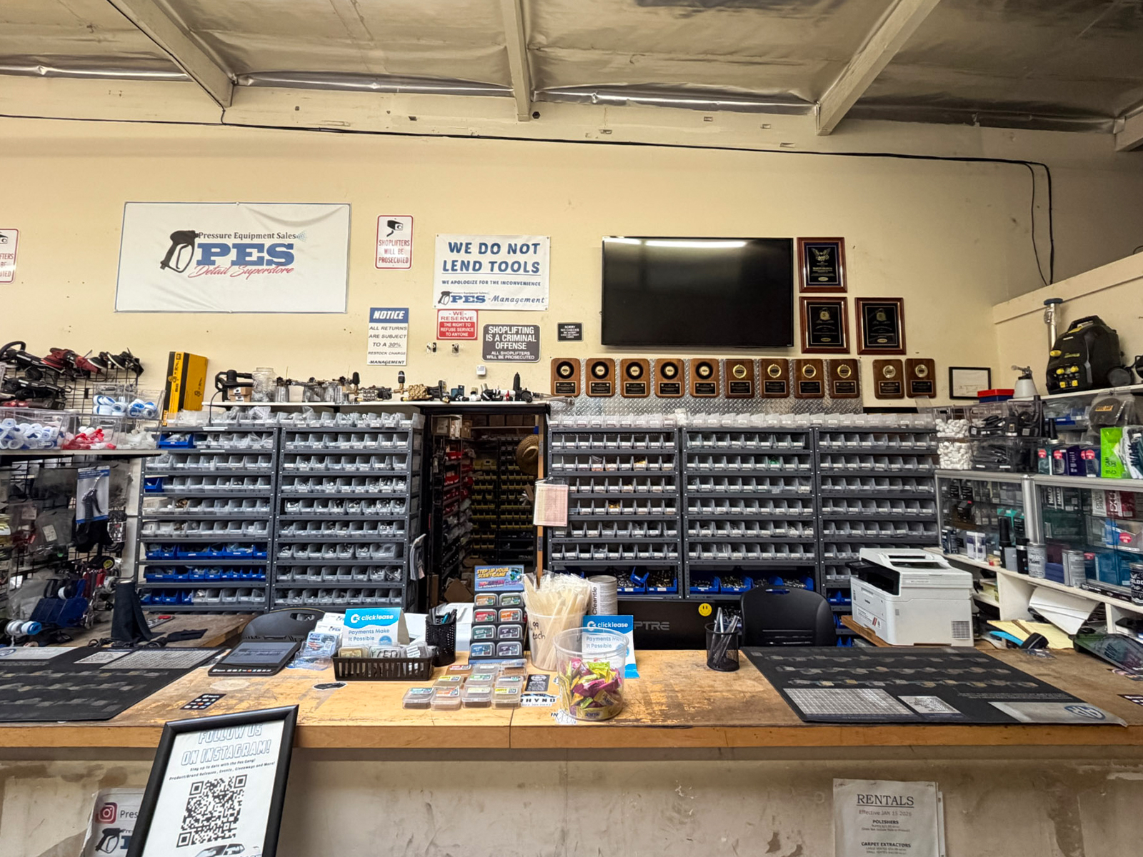 Parts counter and parts storage at Pressure Equipment Sales Glendale
